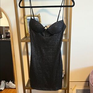 Sleek Black Glitter Mini Dress